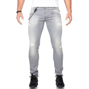 Jeans - LEYON Destroyed Denim Grijs - Spijkerbroek - Slim Fit - W33 L33