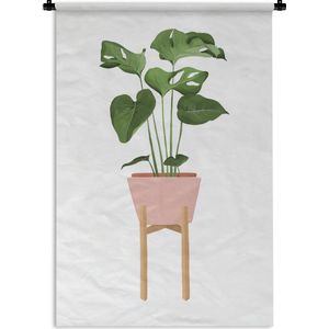 Wandkleed PlantenKerst illustraties - Illustratie van een Monstera plant op een witte achtergrond Wandkleed katoen 90x135 cm - Wandtapijt met foto