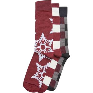 Urban Classics - Christmas Snowflakes 3-Pack Sokken - 39/42 - Bordeaux rood