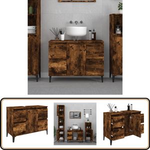 vidaXL Wastafelkast 80x33x60 cm bewerkt hout gerookt eikenkleurig