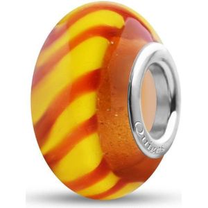 Quiges - Glazen - Kraal - Bedels - Beads Oranje Transparant met Geel Oranje Gestreepte BandPast op alle bekende merken armband NG843