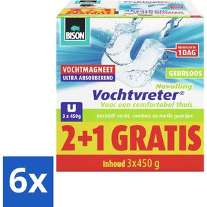 Bison - Ambiance - Vochtvreter - Vochtmagneet - Navulverpakking - 450 Gram - 3 stuks per verpakking - Geurloos - Voordeelverpakking - 6 stuks