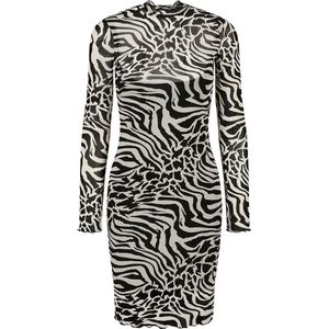 Urban Classics - All Over Print Double Layer Kokerjurk - XS - Wit/Zwart