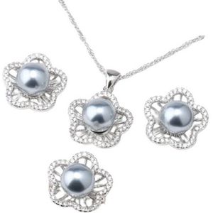 N3 Collecties 925 Zilveren Bloem Mode Parel Sieraden Set Met Verstelbaar Ring Voor Vrouwen