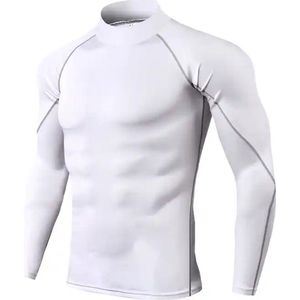 Chibaa - Mannen Sport Compressie Long Sleeve Shirt - Thermo Pull Over - Work out - Fitness - Hardlopen - Sneldrogend - Wit - XXL