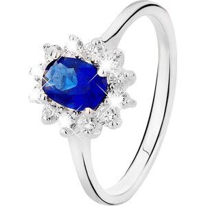 Lucardi Dames Zilveren ring met blauwe zirkonia - Ring - 925 Zilver - Zilverkleurig - 19.50 / 62 mm