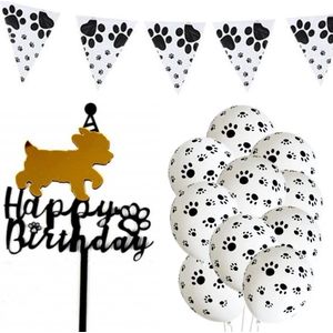 12-delige Happy Birthday honden verjaardag set met slinger, taart topper en ballonnen - hond - taart - topper - slinger - ballon - verjaardag