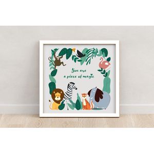 Ingentium© Kinderkamer DecoratieJungle Print Dieren 20x20cm - kraamcadeau baby gift geschenk geboorte accessoires babykamer poster - magic - kader wand wall muur frame