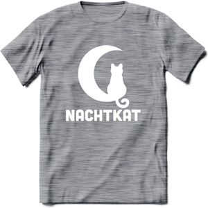 Nachtkat- Katten T-Shirt Kleding Cadeau | Dames - Heren - Unisex | Kat / Dieren shirt | Grappig Verjaardag kado | Tshirt Met Print | - Donker Grijs - Gemaleerd - 3XL