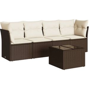 vidaXL - 5-delige - Loungeset - met - kussens - poly - rattan - bruin