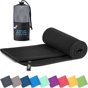 Zwarte Badhanddoek Microvezel - 100 x 50 cm - Ultra Absorberend - Sneldrogend - Sporthanddoek - Reishanddoek