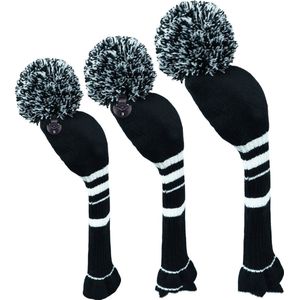 Golf Club Headcover Zwart-Wit Streep- Knitted Wool - Headcovers- Golf Spullen