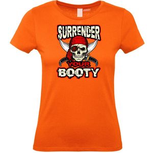Dames T-shirt Surrender Your Booty | Halloween Kostuum Volwassenen | Halloween | Foute Party | Oranje dames | maat L