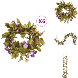 vidaXL Kerstslinger Met Bloemen - Kerstslingers Met Bloemen - Kerstslinger - Kerstdecoratie - Kerstslingers met bloemen 6 st 215 cm lichtpaars