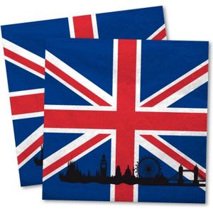 40x Groot Brittannie landen vlag thema servetten 33 x 33 cm - Papieren wegwerp servetjes - Engeland/Britse/Engelse/Union Jack/Verenigd Koninkrijk vlag feestartikelen - Landen decoratie