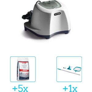 Intex QS500 zoutwatersysteem - Zwembaden tot 26.500 liter inclusief Zwembadzout 15 kg. (5 stuks) & Intex Onderhoudsset met telescoopsteel - 2-delig - 28002 (1 stuks)