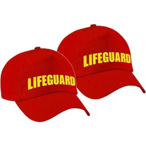 2x stuks lifeguard / strandwacht verkleed pet voor jongens en meisjes - rood / geel - reddingsbrigade baseball cap - carnaval / kostuum