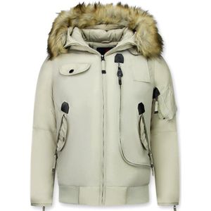 Just Key Winterjassen - Heren Winterjas Kort - Kunstkraag - Pilot Jack Gobi Eco - Beige - XL