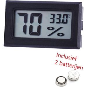 Hygrometer Met Batterijen - Zwart - Inclusief Thermometer - Digitale Luchtvochtigheidsmeter - Voor Binnen & Buiten - 2 in 1