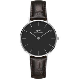 Daniel Wellington Petite Silver York Black DW00100182 - Horloge - 32mm - Leer - Bruin