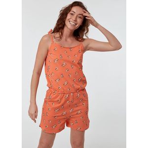 Woody jumpsuit meisjes - koraalroze - zeemeeuw all-over print - 211-1-OND-Z/952 - maat 128