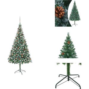 vidaXL Kunstkerstboom - 210 cm - LED-verlichting - Glanzend roségoud - mat roségoud en glitter roségoud - Inclusief standaard - dennenappels en decoraties - USB-aansluiting - Decoratieve kerstboom