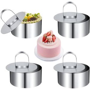 Mousse Ring Dessert Rings 4 Pieces with Stainless Steel Press Rings - Round Food Rings - Baking Mould Cake Mould