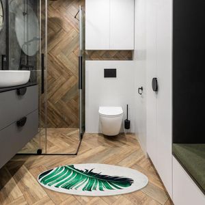 Monstera Leaf Bath Mat Set 2 Pieces, Non-Slip Bath Mat, Washable Bathroom Rug, Beige, Modern Bath Rug (Floret, 60 x 100 cm - 50 x 60 cm)
