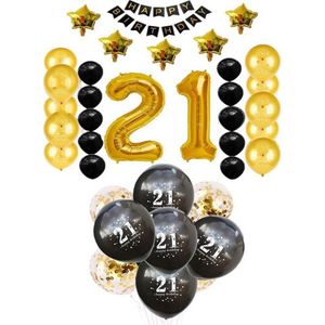 21 jaar verjaardag feest pakket Versiering Ballonnen voor feest 21 jaar. Ballonnen gouden slingers opblaasbare cijfers 21. 38 delig