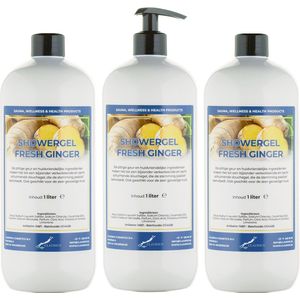 Douchegel Fresh Ginger 1 liter - set van 3 stuks - met gratis pomp - showergel
