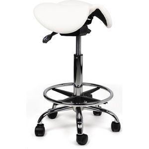 ABC Kantoormeubelen split-zit ergonomische zadelkruk wit zithoogte 50cm t/m 68cm met voetring