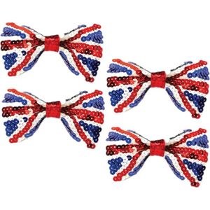 4x stuks union Jack vlag kleuren Engelse pailletten vlinder strik