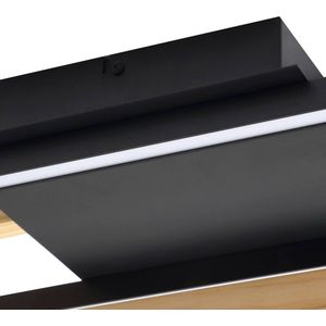 Lindby - LED plafondlamp - 1licht - Aluminium, kunststof, hout, ijzer - H: 14.5 cm - zwart, licht hout - Inclusief lichtbron