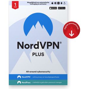 NordVPN Plus - Cybersecuritypakket - VPN en Password Manager - 1-jarig Abonnement - PC & Telefoon Download