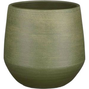 Mica Decorations Plantenpot/bloempot - terracotta - donkergroen relief - D24/H23 cm