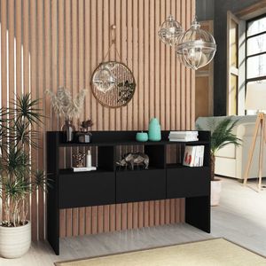The Living Store Dressoir - 3 open vakken en 3 lades - 105 x 30 x 70 cm - zwart