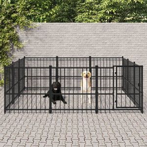 vidaXL Hondenkennel - Buiten 8,47 m² - Staal Hondenhok - Hondenkennel - Hondenverblijf - Buitendogshelter - Metalen Hondenhok