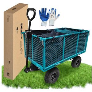Sillar, Opvouwbare tuinwagen, 200 l, belastbaar tot 350 kg - 4-wiel tuinwagen met opklapbare zijpanelen en waterdichte mand, metalen frame, bolderwagen voor tuin- en bouwwerkzaamheden, 112x53x98 cm