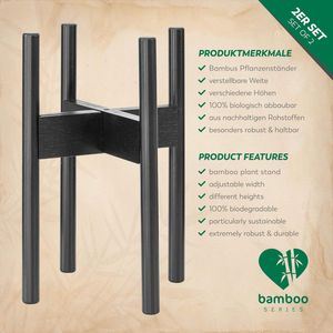 Set van 2 Bamboe Plantenstandaarden - Verstelbare Bloempothouders van Bamboehout voor Binnen en Buiten – Zwart