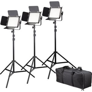 Bresser Fotostudioset - BR-600MB - Set van Drie Lampen + Statief - 36W Bi-Color - Geschikt voor op Locatie