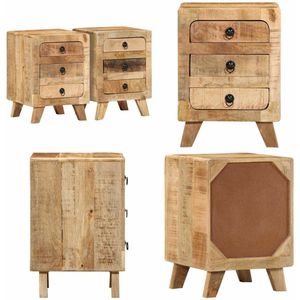 vidaXL Nachtkastje 2 st 37x32x50 cm massief hout ruw mangohout - Nachtkastje - Nachtkastjes - Bijzettafel - Wandkastje
