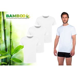 Bamboo - T-Shirt Heren - Ronde Hals - 3 Stuks - Wit - XXL - Bamboe Ondershirt Heren - Extra Lang - Anti Zweet T-shirt Heren