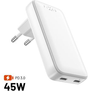 FIXED - Ultra slanke 2xUSB-C Reisoplader - met GaN, Power Delivery, 45W - Wit
