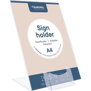 Kaarthouder Europel Staand - L-standaard met visitekaartbakje - A4 - 21 x 29,7 cm - Transparant