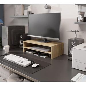 Monitorstandaard, 2-laagse monitorstandaard, standaard voor computerschermen, laptopstandaard, computerstandaard, printerstandaard met opbergvak, ideaal voor thuiswerkplek, Sonoma.