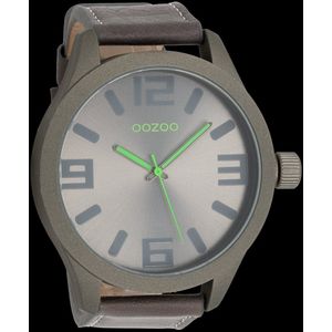 OOZOO Timepieces - Groene grijze horloge met groene grijze leren band - C7880