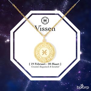 Bixorp Stars Sterrenbeeld Ketting Vissen / Pisces - Stainless Steel Medailon met Goud Verguld - 45cm Ketting met Zodiac Hanger - Inclusief Cadeau Verpakking