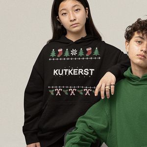 Foute Kerst Hoodie Candy Cane - Met tekst: Kutkerst - Kleur Zwart - ( MAAT L - UNISEKS FIT ) - Kerstkleding voor Dames & Heren
