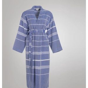 Hamam Badjas Leyla Royal Blue - S - dames/heren/unisex - dunne badjas - luxe kwaliteit - sauna badjas - kimono badjas - ochtendjas - duster - reisbadjas - badmantel - S - zomer badjas - sauna badjas met capuchon