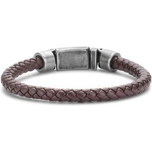 Frank 1967 7FB-0612-20 Leren Armband - Heren - Gevlochten - 6,2 mm Dikte - Stalen Slot - 10,7 mm Breed - Leer - 20 cm - Donker Bruin